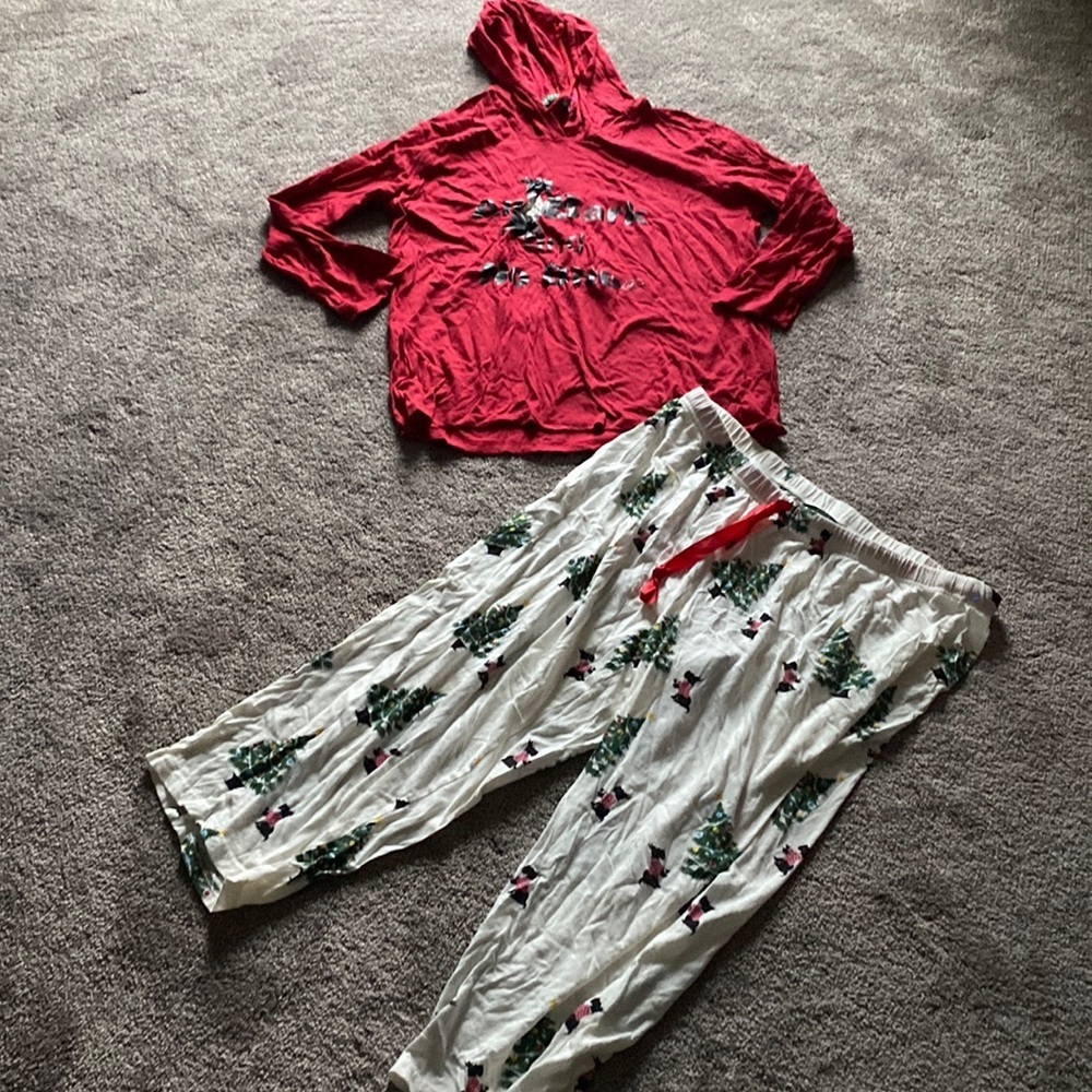 Jeffrey Banks Cotton Christmas Hooded Pajama Set Holiday Dog Print SIZE XL